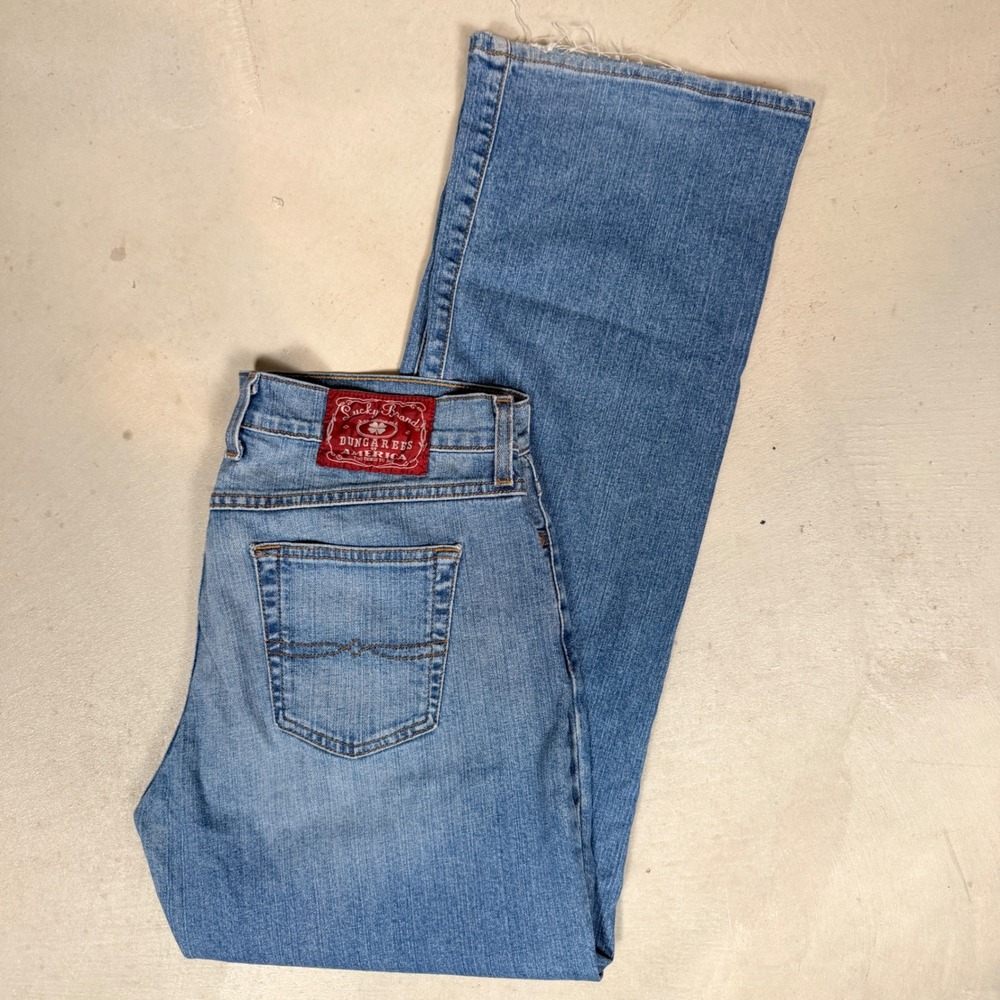 Lucky Brand Dungarees Midrise Flare Jeans Blue Medium Wash 34 Reg Mens 32x30